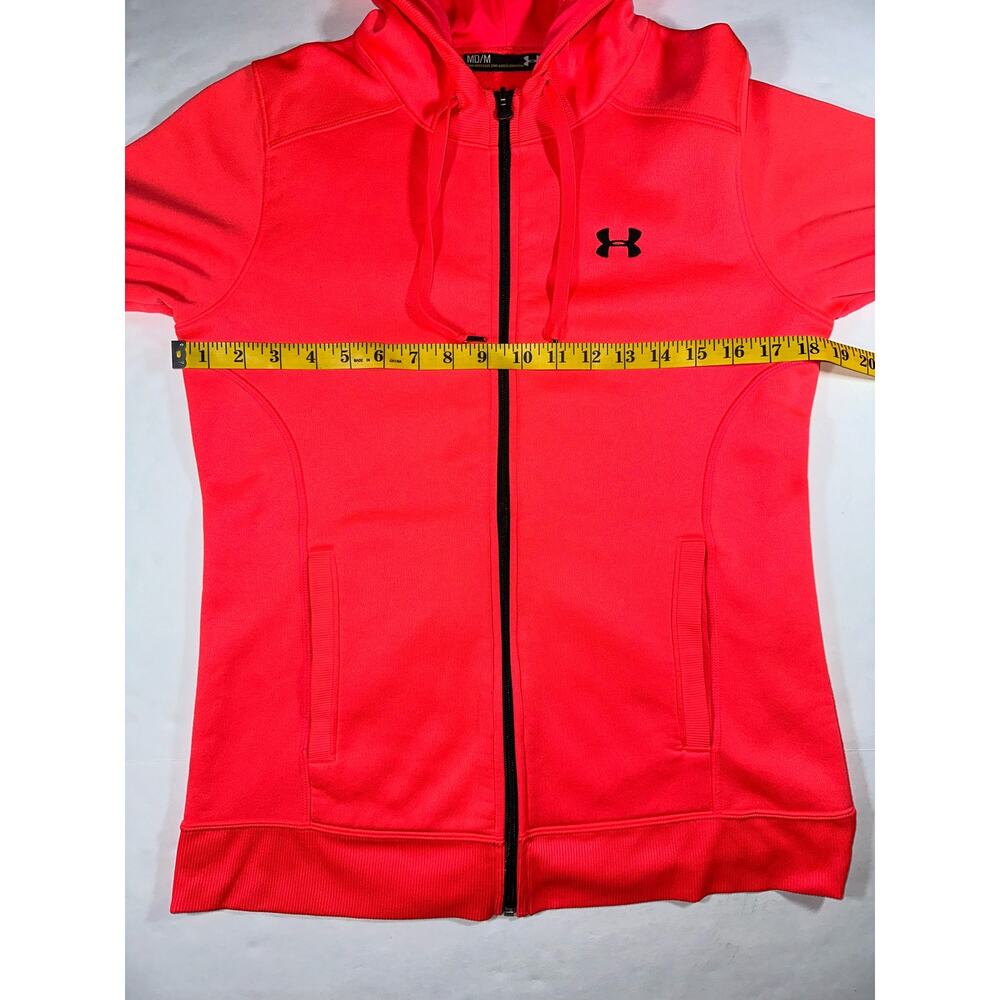 UNDER ARMOUR Neon Orange Hooded Jacket Sz Medium Zip-Front Fleece Inner Pockets - Picture 3 of 6